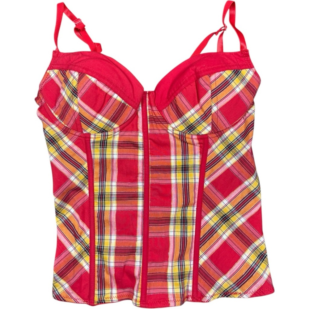 Red Plaid Y2K Corset Top